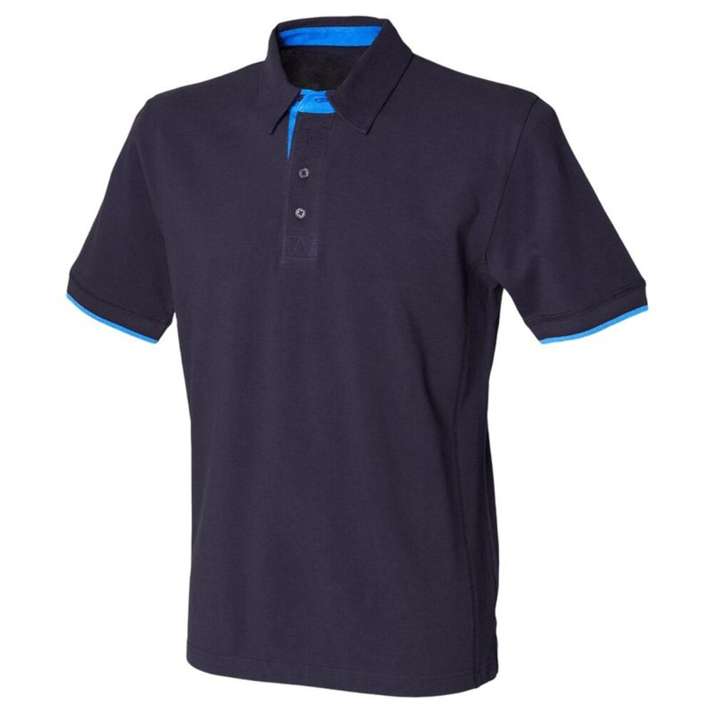 Front Row Mens Contrast Pique Polo Shirt / Navy/Marine Blue
